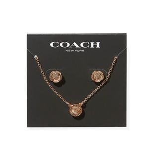 COACH Open Circle Necklace and Tea Rose Stud Set
